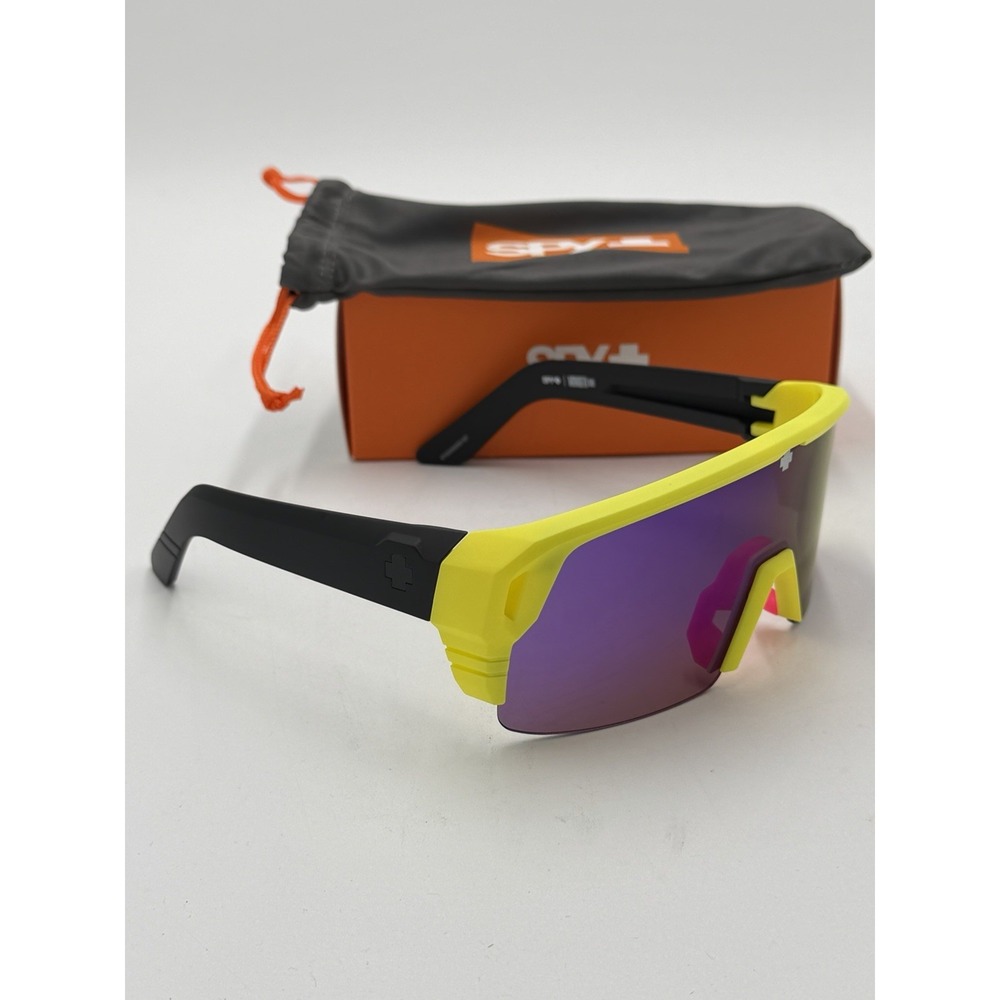 SPY MONOLITH 5050 Sunglasses | Matte Neon Yellow / Bronze Purple Spectra Mirror - Picture 3 of 9